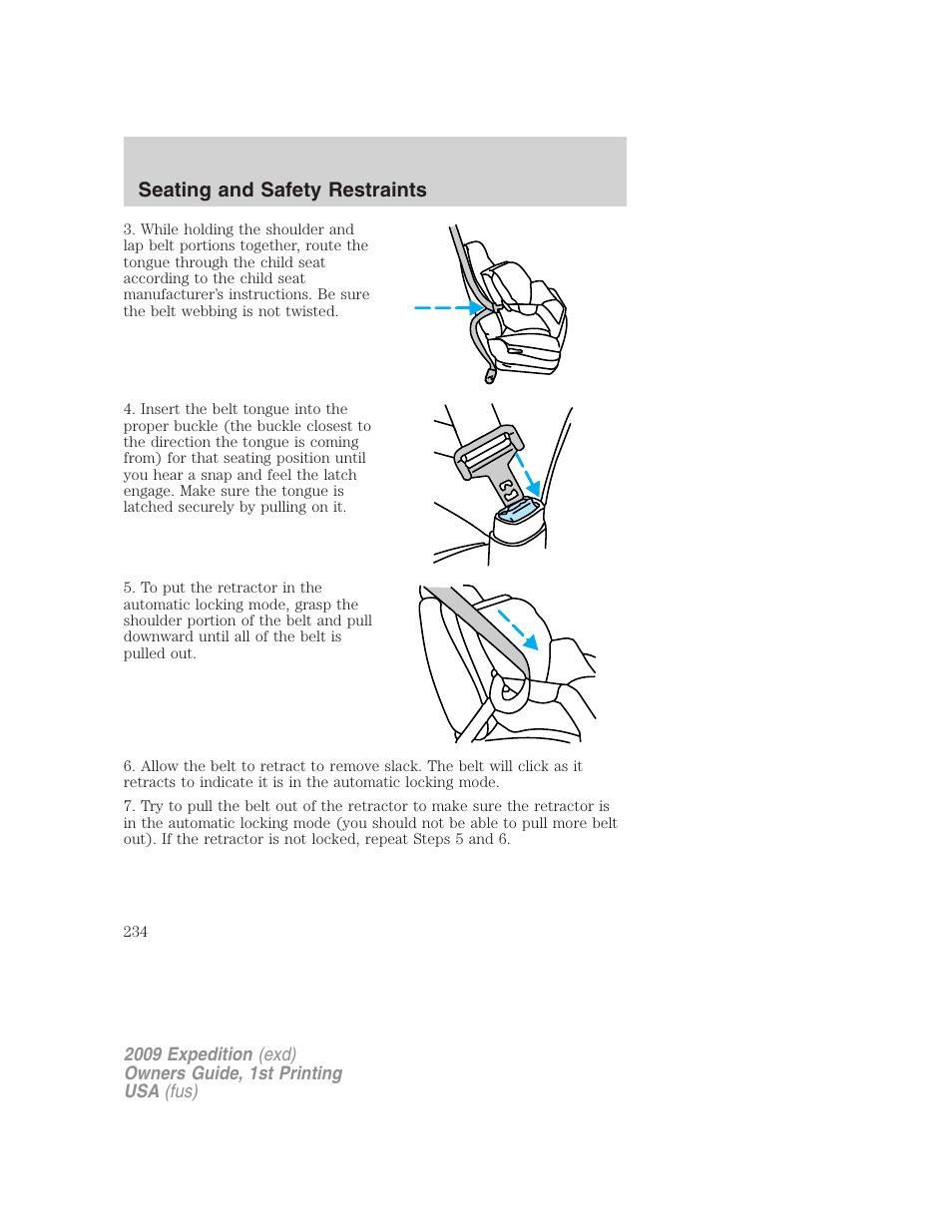 Seating and safety restraints | FORD 2009 Expedition v.1 User Manual | Page 234 / 416