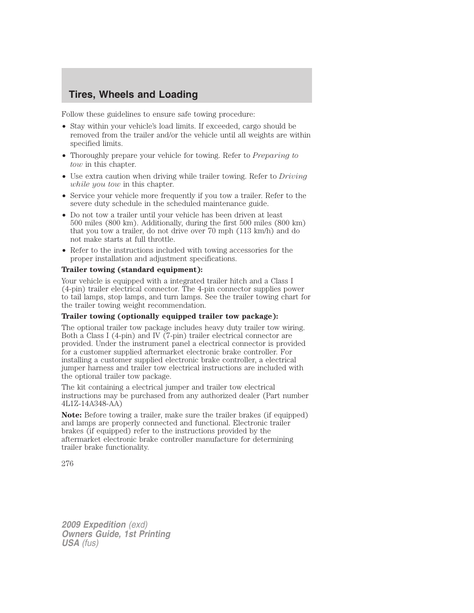 Tires, wheels and loading | FORD 2009 Expedition v.1 User Manual | Page 276 / 416