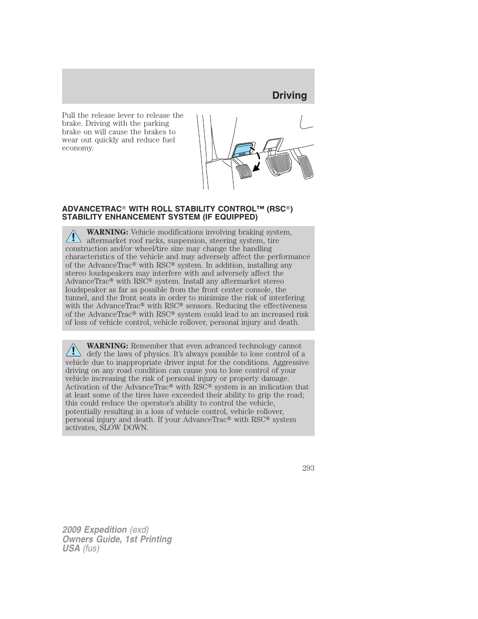 Traction control™/advancetrac, Driving | FORD 2009 Expedition v.1 User Manual | Page 293 / 416