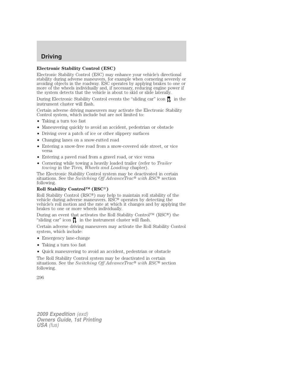 Driving | FORD 2009 Expedition v.1 User Manual | Page 296 / 416