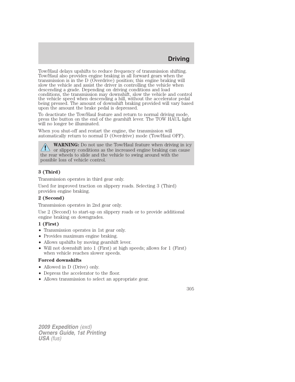 Driving | FORD 2009 Expedition v.1 User Manual | Page 305 / 416