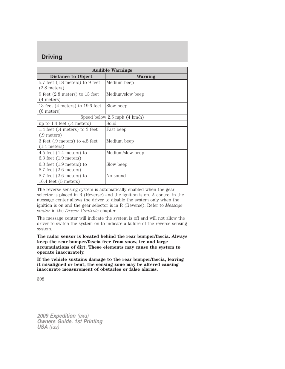 Driving | FORD 2009 Expedition v.1 User Manual | Page 308 / 416