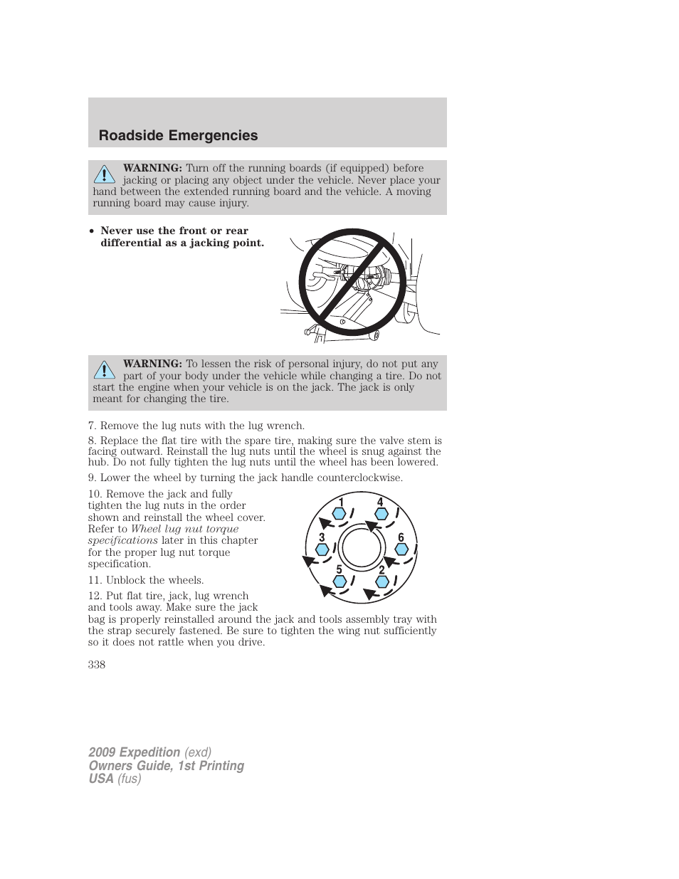 Roadside emergencies | FORD 2009 Expedition v.1 User Manual | Page 338 / 416