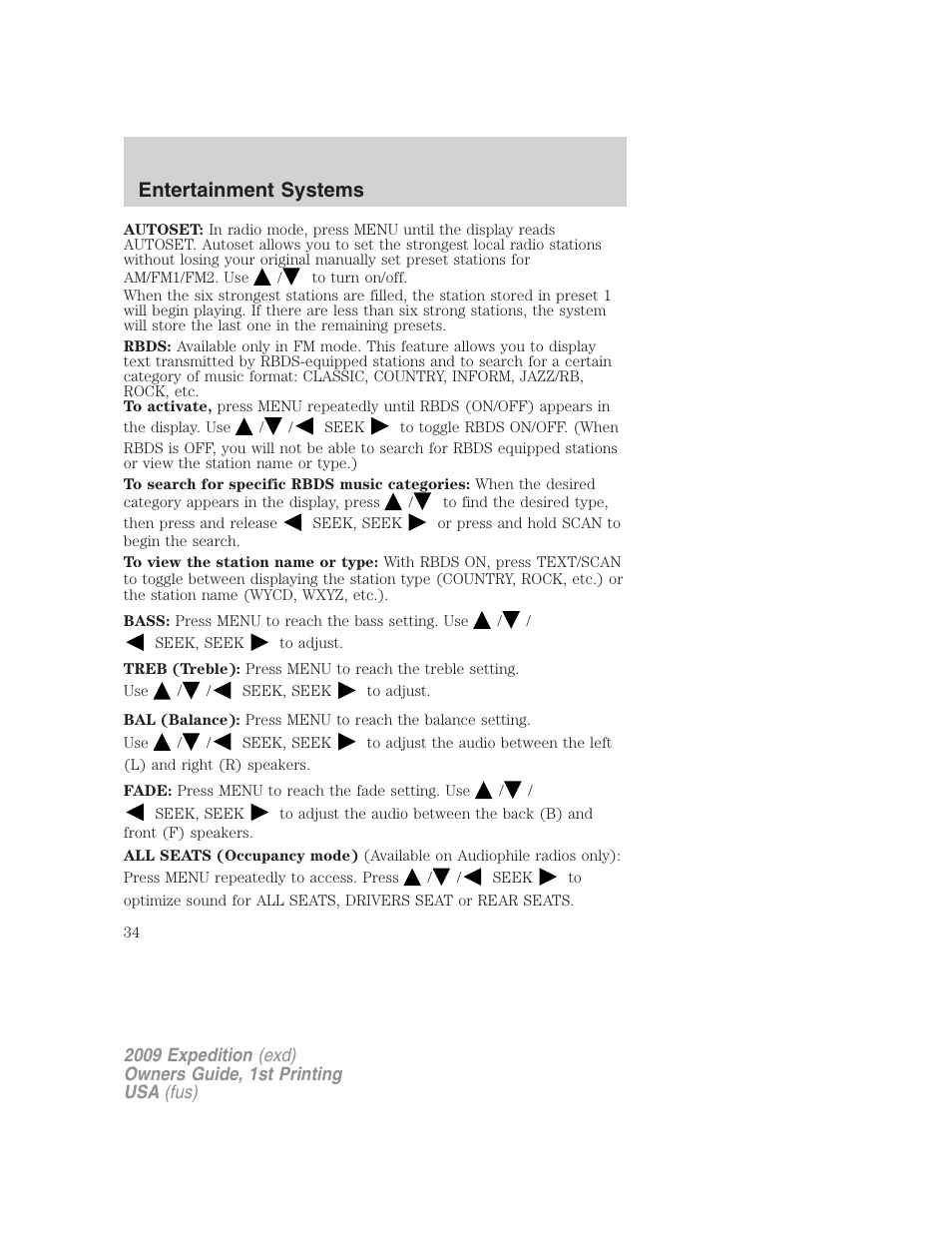 Entertainment systems | FORD 2009 Expedition v.1 User Manual | Page 34 / 416