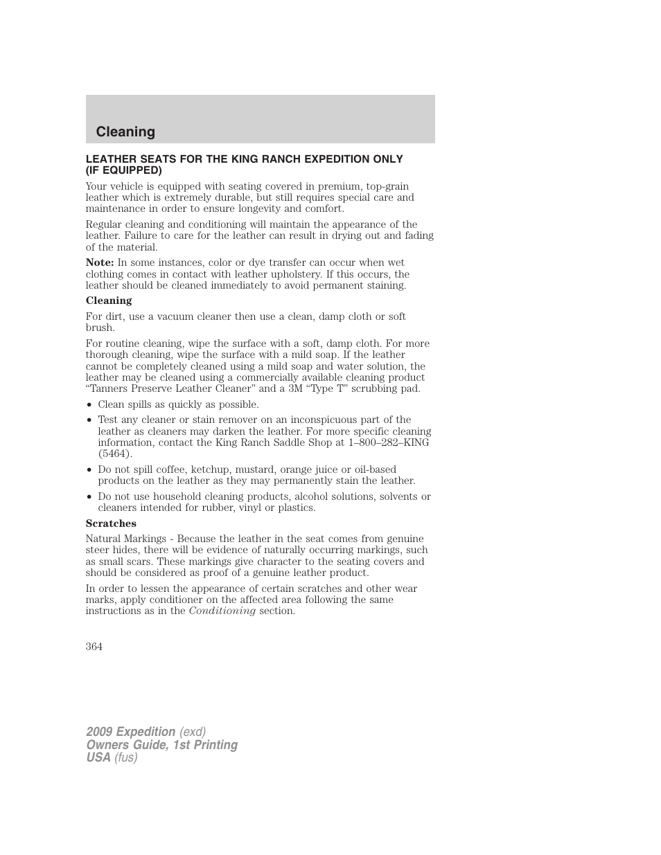 Cleaning | FORD 2009 Expedition v.1 User Manual | Page 364 / 416