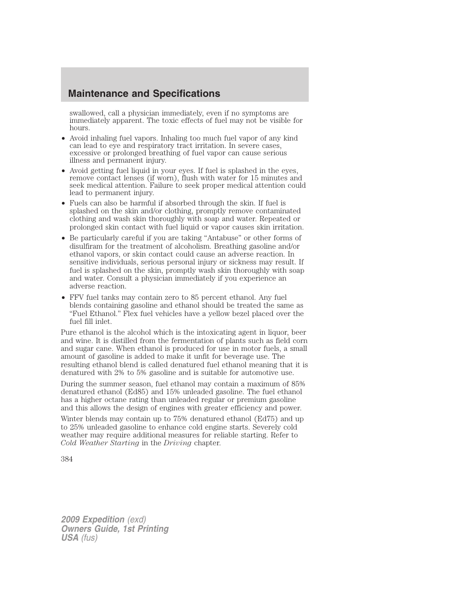Maintenance and specifications | FORD 2009 Expedition v.1 User Manual | Page 384 / 416