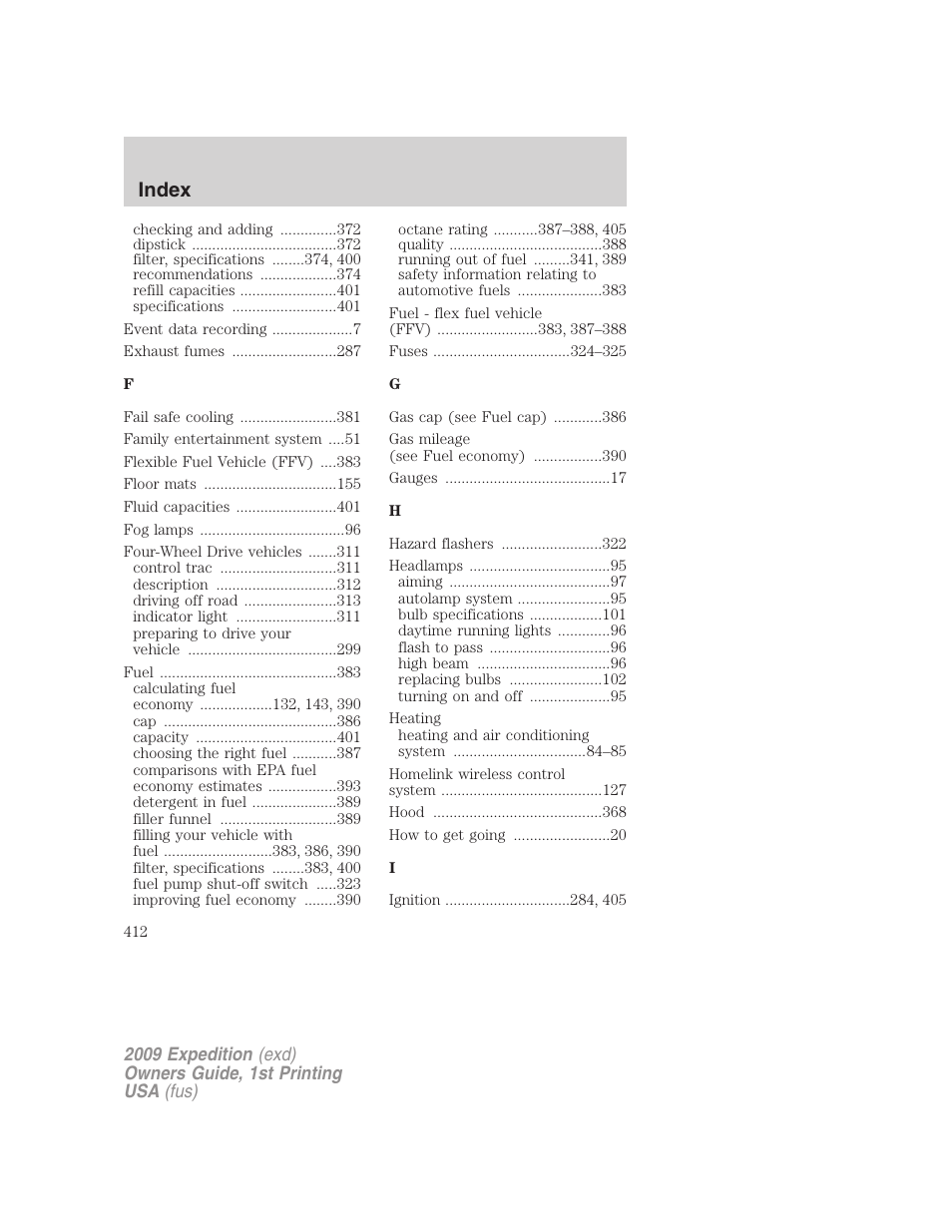 Index | FORD 2009 Expedition v.1 User Manual | Page 412 / 416