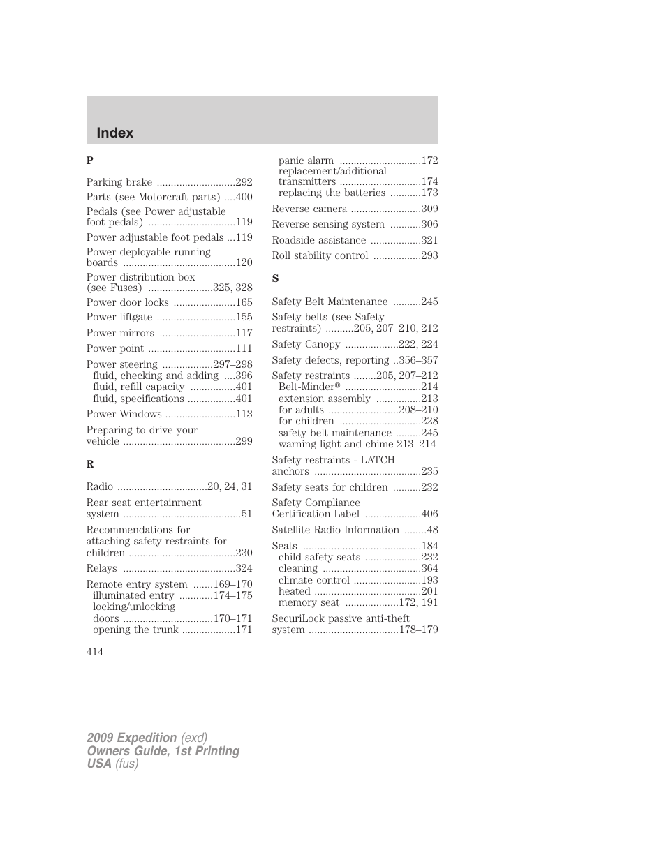 Index | FORD 2009 Expedition v.1 User Manual | Page 414 / 416