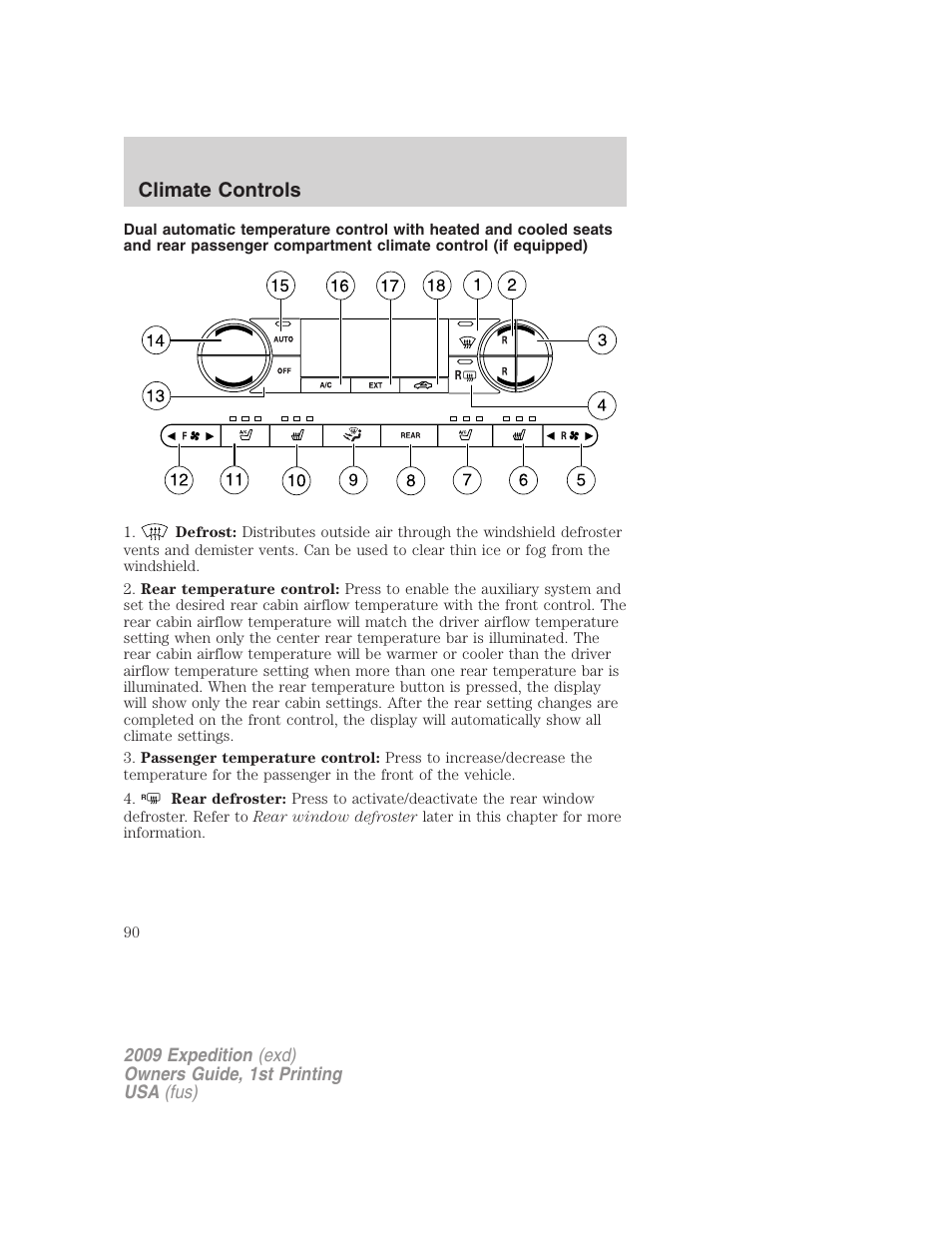 Climate controls | FORD 2009 Expedition v.1 User Manual | Page 90 / 416