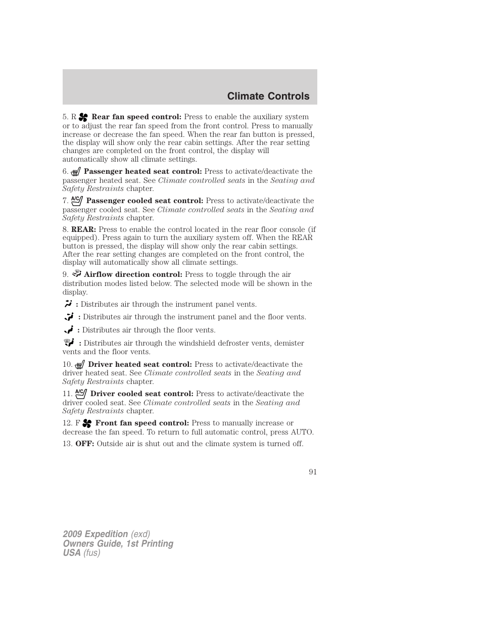 Climate controls | FORD 2009 Expedition v.1 User Manual | Page 91 / 416