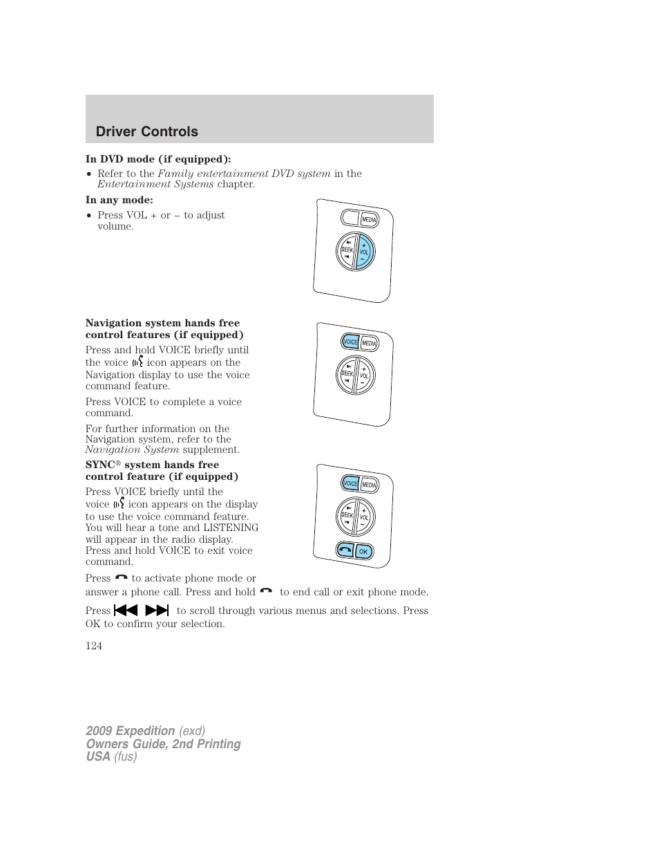 Driver controls | FORD 2009 Expedition v.2 User Manual | Page 124 / 415