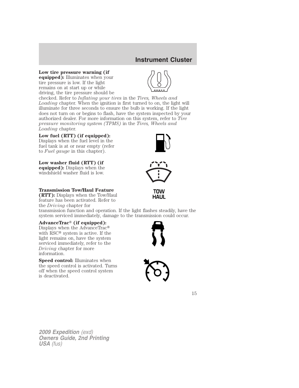 Instrument cluster | FORD 2009 Expedition v.2 User Manual | Page 15 / 415