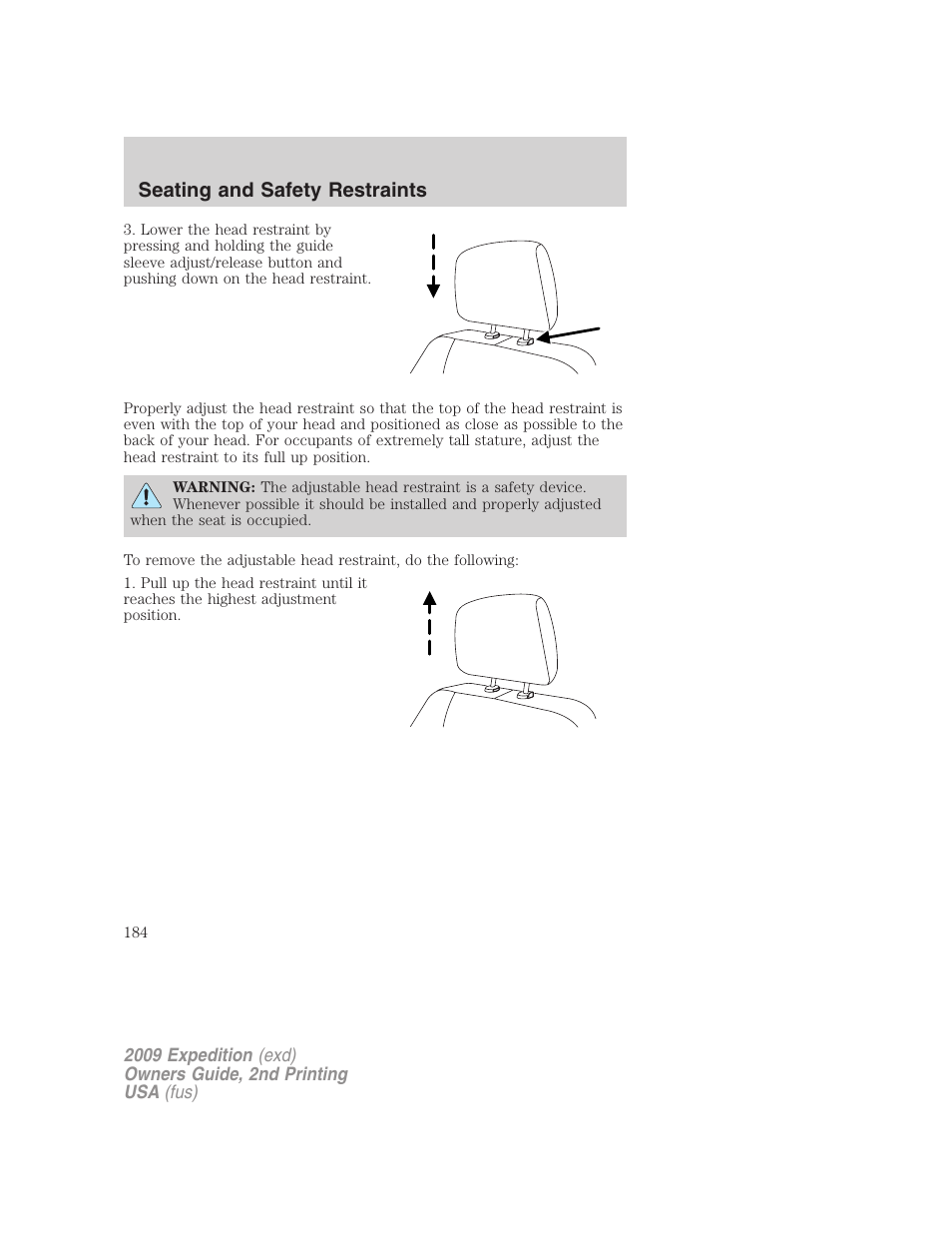 Seating and safety restraints | FORD 2009 Expedition v.2 User Manual | Page 184 / 415