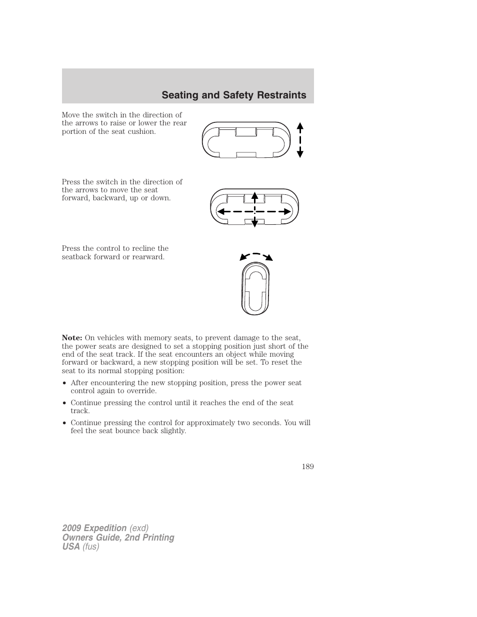 Seating and safety restraints | FORD 2009 Expedition v.2 User Manual | Page 189 / 415