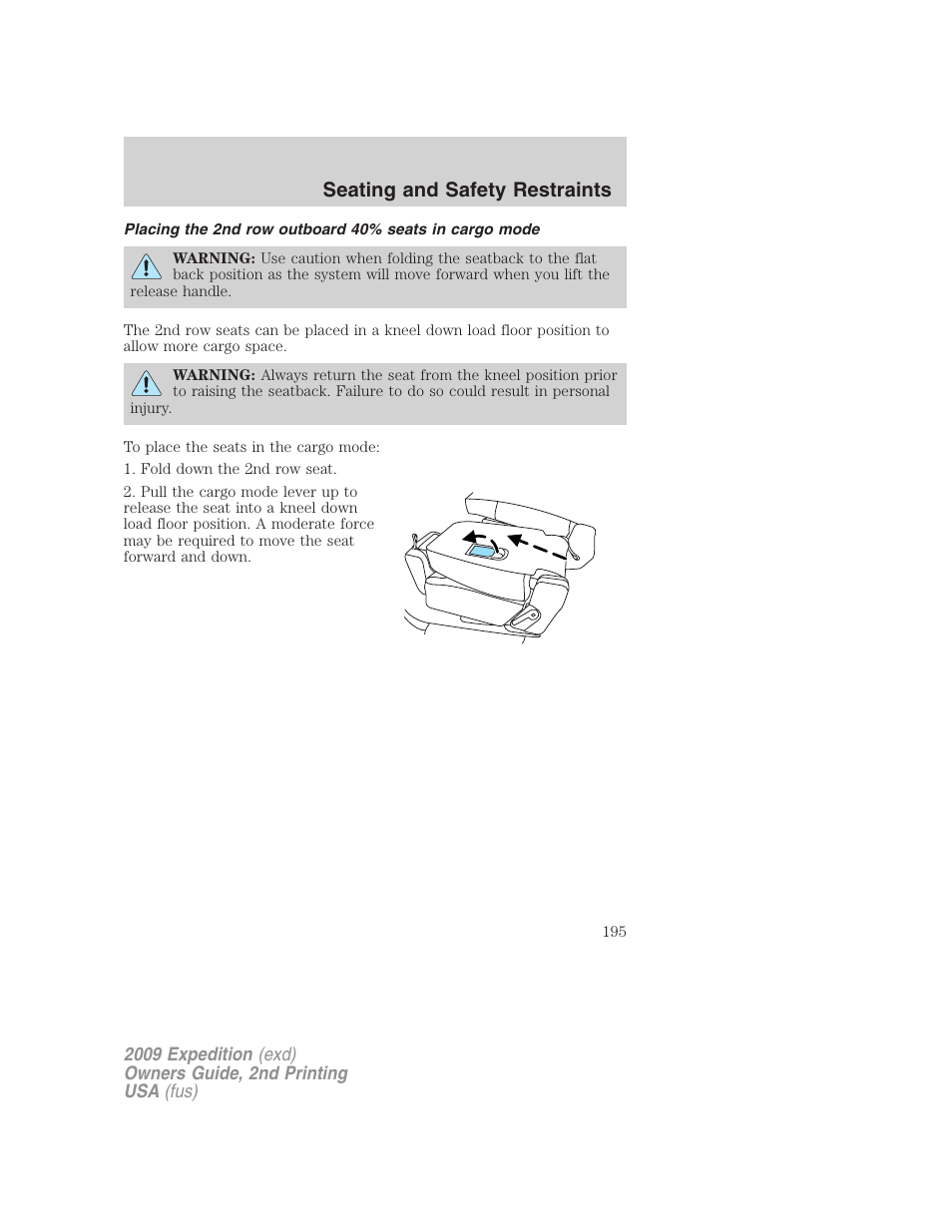Seating and safety restraints | FORD 2009 Expedition v.2 User Manual | Page 195 / 415