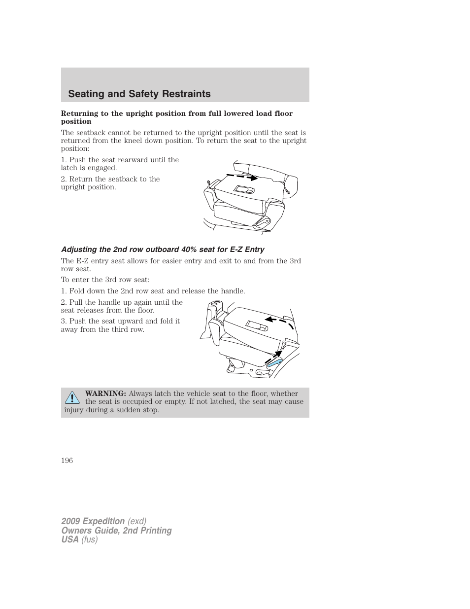 Seating and safety restraints | FORD 2009 Expedition v.2 User Manual | Page 196 / 415