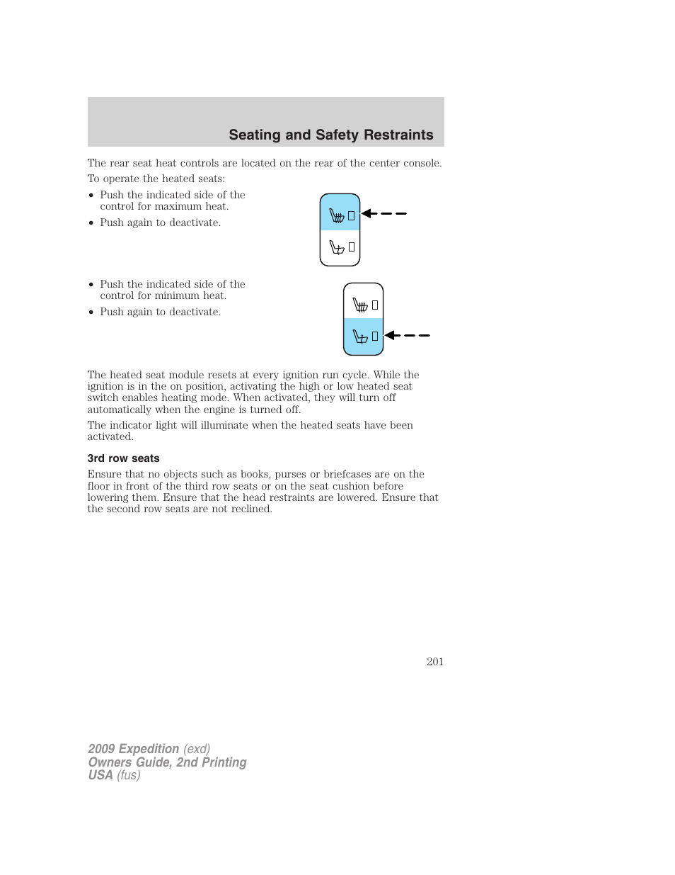 3rd row seats, Seating and safety restraints | FORD 2009 Expedition v.2 User Manual | Page 201 / 415