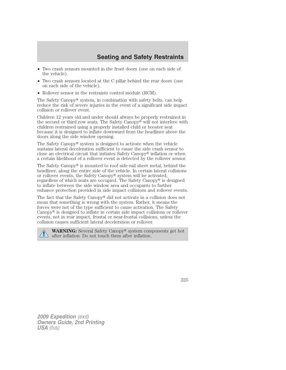 Seating and safety restraints | FORD 2009 Expedition v.2 User Manual | Page 225 / 415