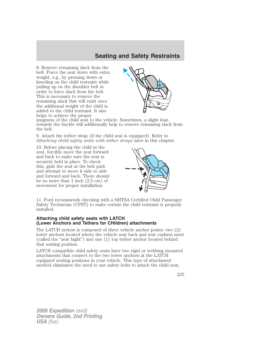 Seating and safety restraints | FORD 2009 Expedition v.2 User Manual | Page 235 / 415