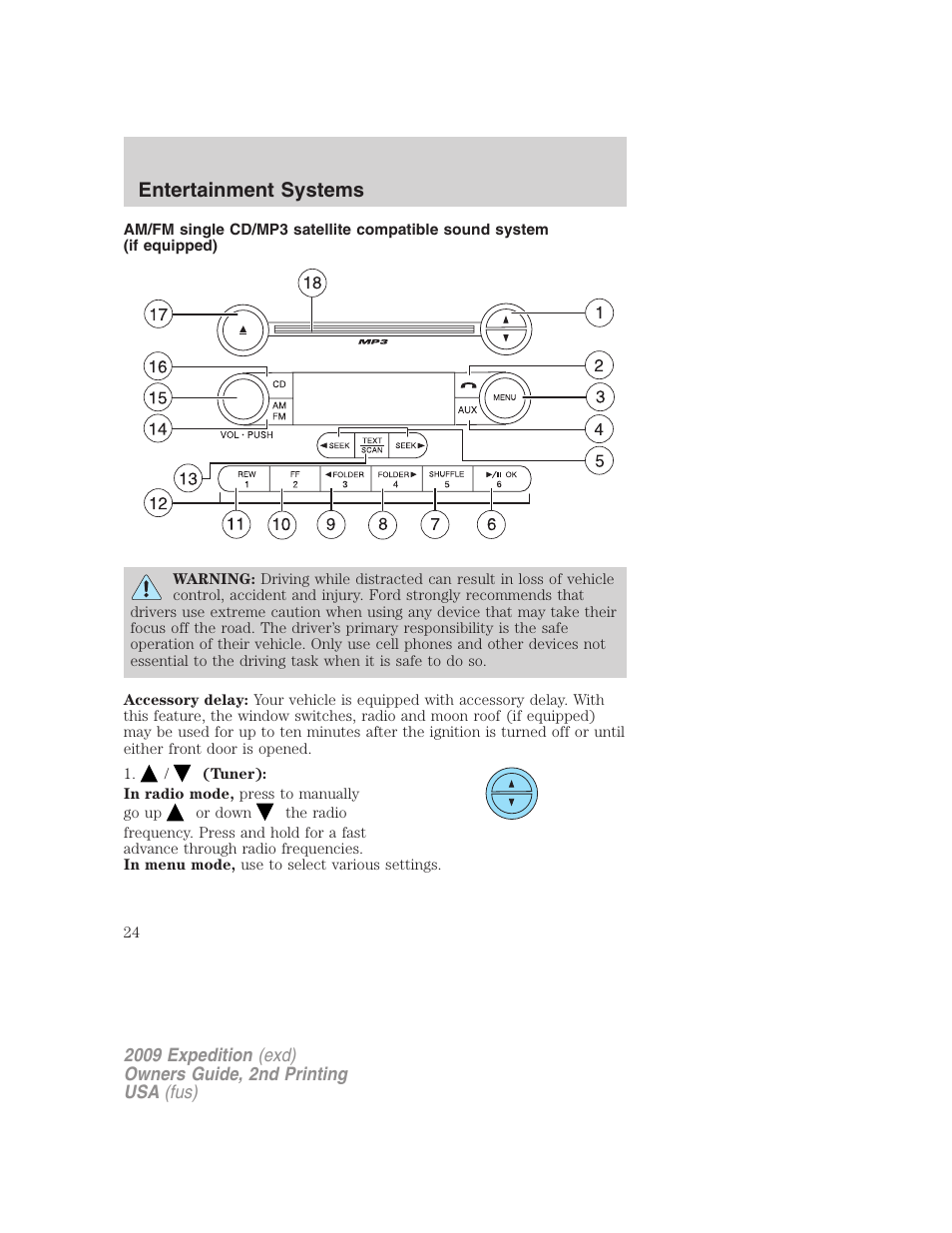 Am/fm stereo with cd, Entertainment systems | FORD 2009 Expedition v.2 User Manual | Page 24 / 415
