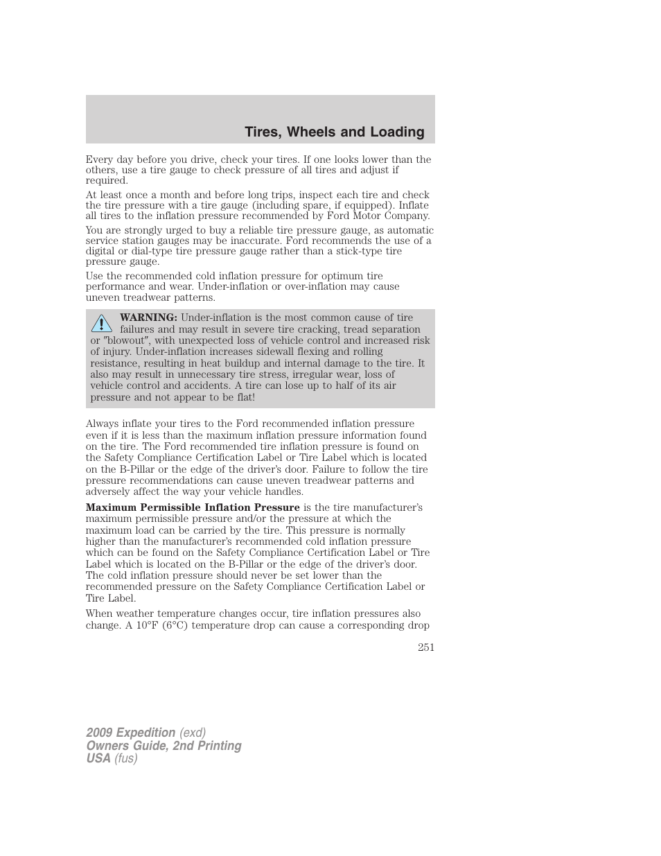 Tires, wheels and loading | FORD 2009 Expedition v.2 User Manual | Page 251 / 415