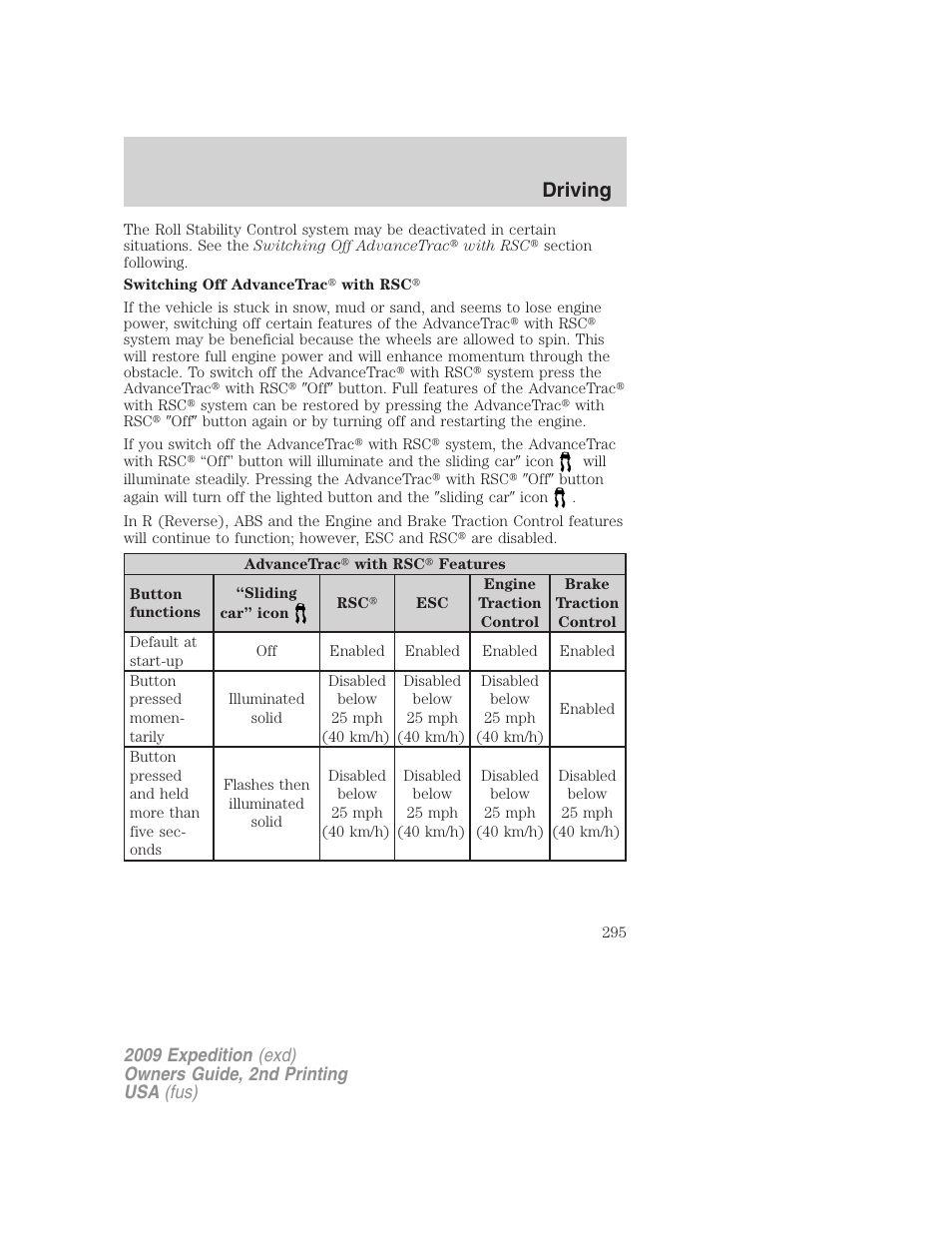 Driving | FORD 2009 Expedition v.2 User Manual | Page 295 / 415