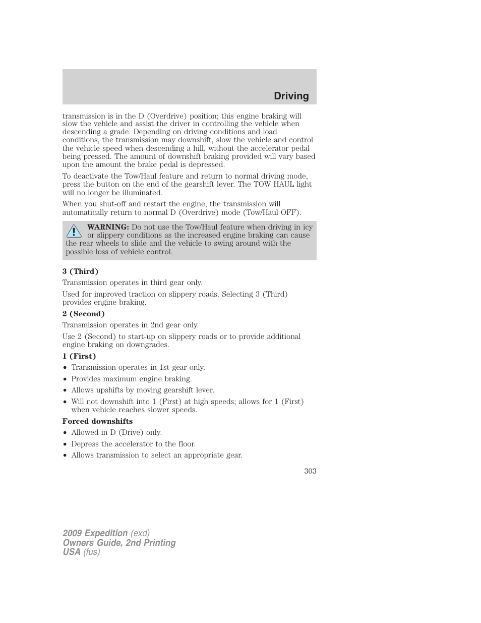 Driving | FORD 2009 Expedition v.2 User Manual | Page 303 / 415