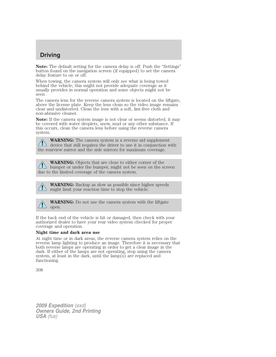 Driving | FORD 2009 Expedition v.2 User Manual | Page 308 / 415