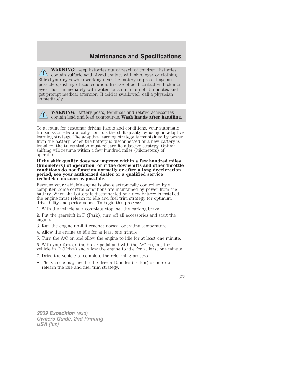 Maintenance and specifications | FORD 2009 Expedition v.2 User Manual | Page 373 / 415