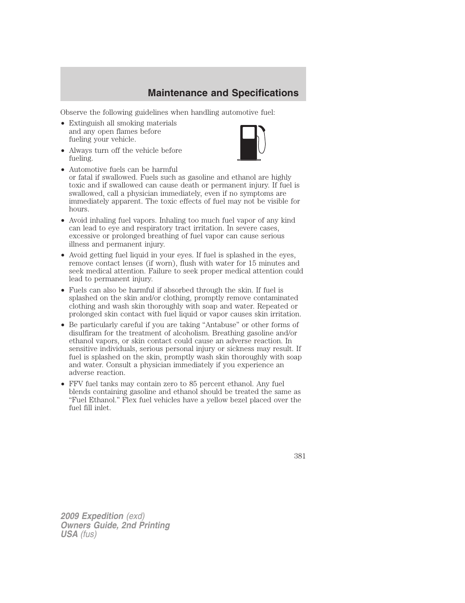 Maintenance and specifications | FORD 2009 Expedition v.2 User Manual | Page 381 / 415