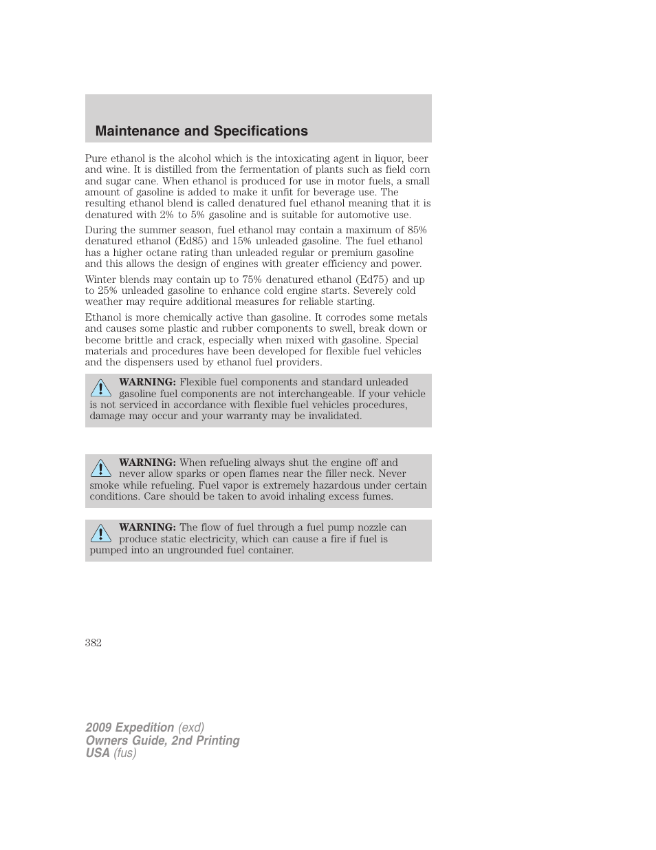 Maintenance and specifications | FORD 2009 Expedition v.2 User Manual | Page 382 / 415