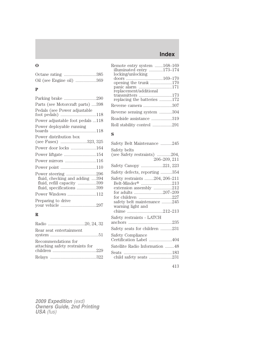 Index | FORD 2009 Expedition v.2 User Manual | Page 413 / 415