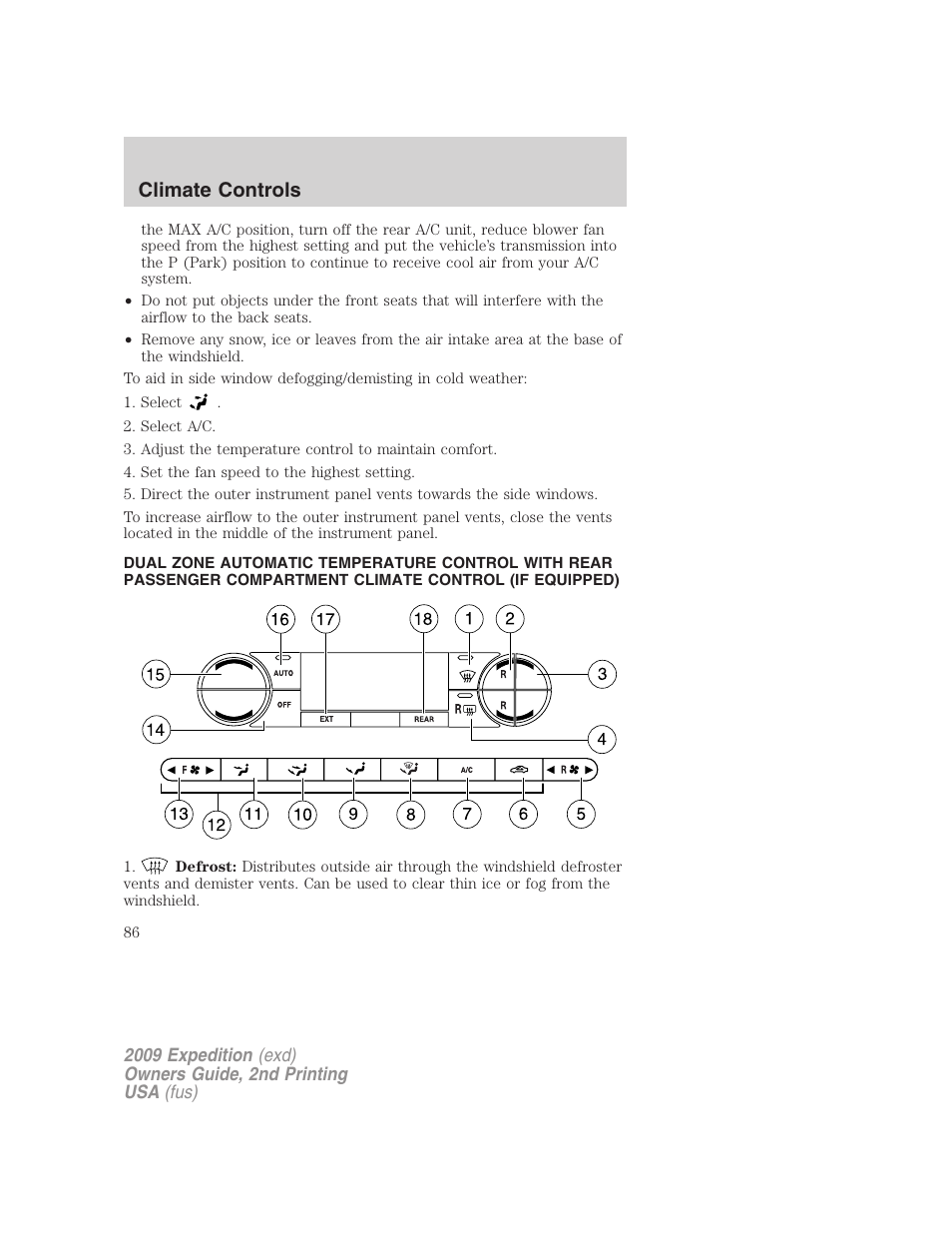 Dual automatic temperature control, Climate controls | FORD 2009 Expedition v.2 User Manual | Page 86 / 415