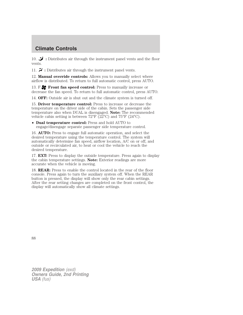 Climate controls | FORD 2009 Expedition v.2 User Manual | Page 88 / 415