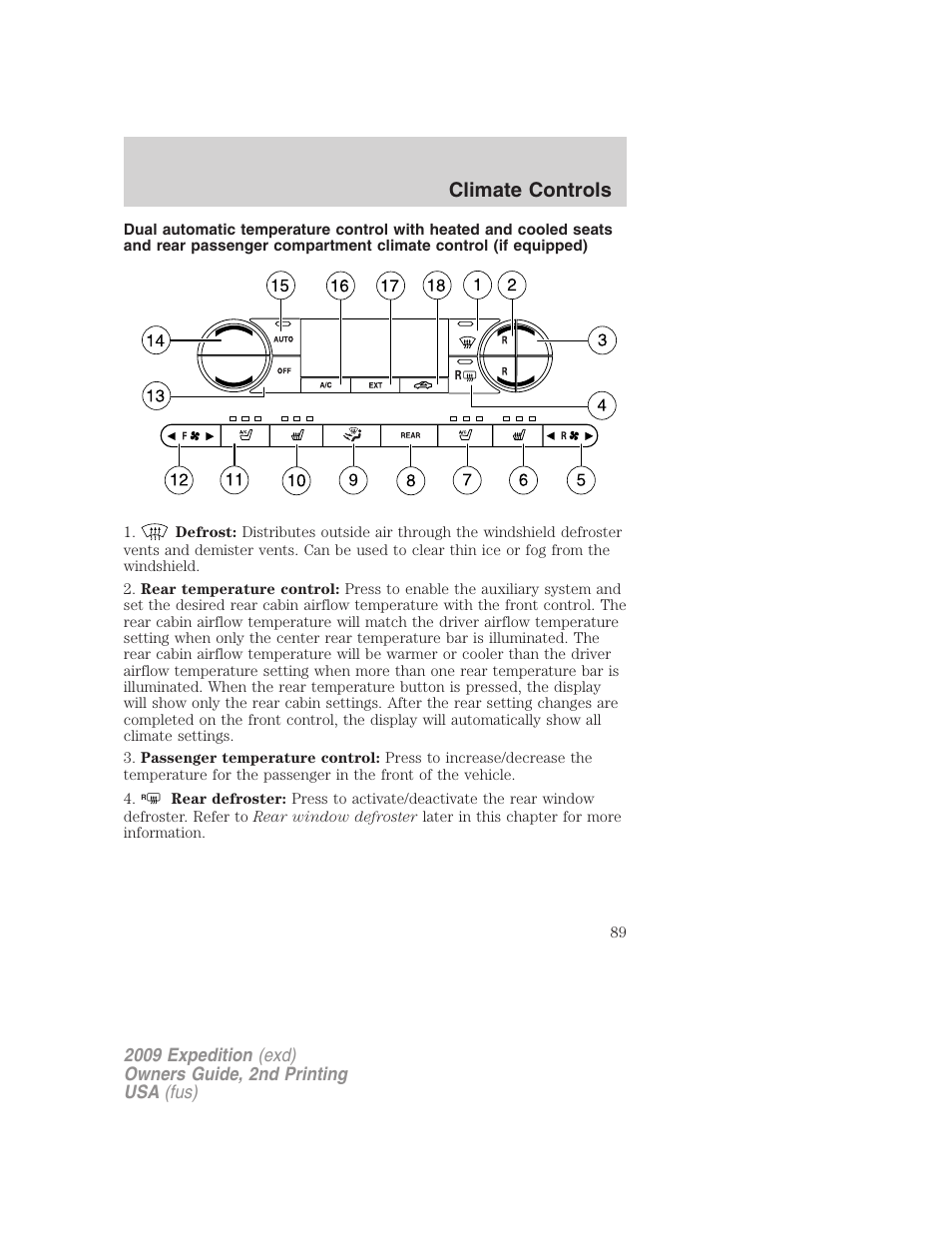 Climate controls | FORD 2009 Expedition v.2 User Manual | Page 89 / 415