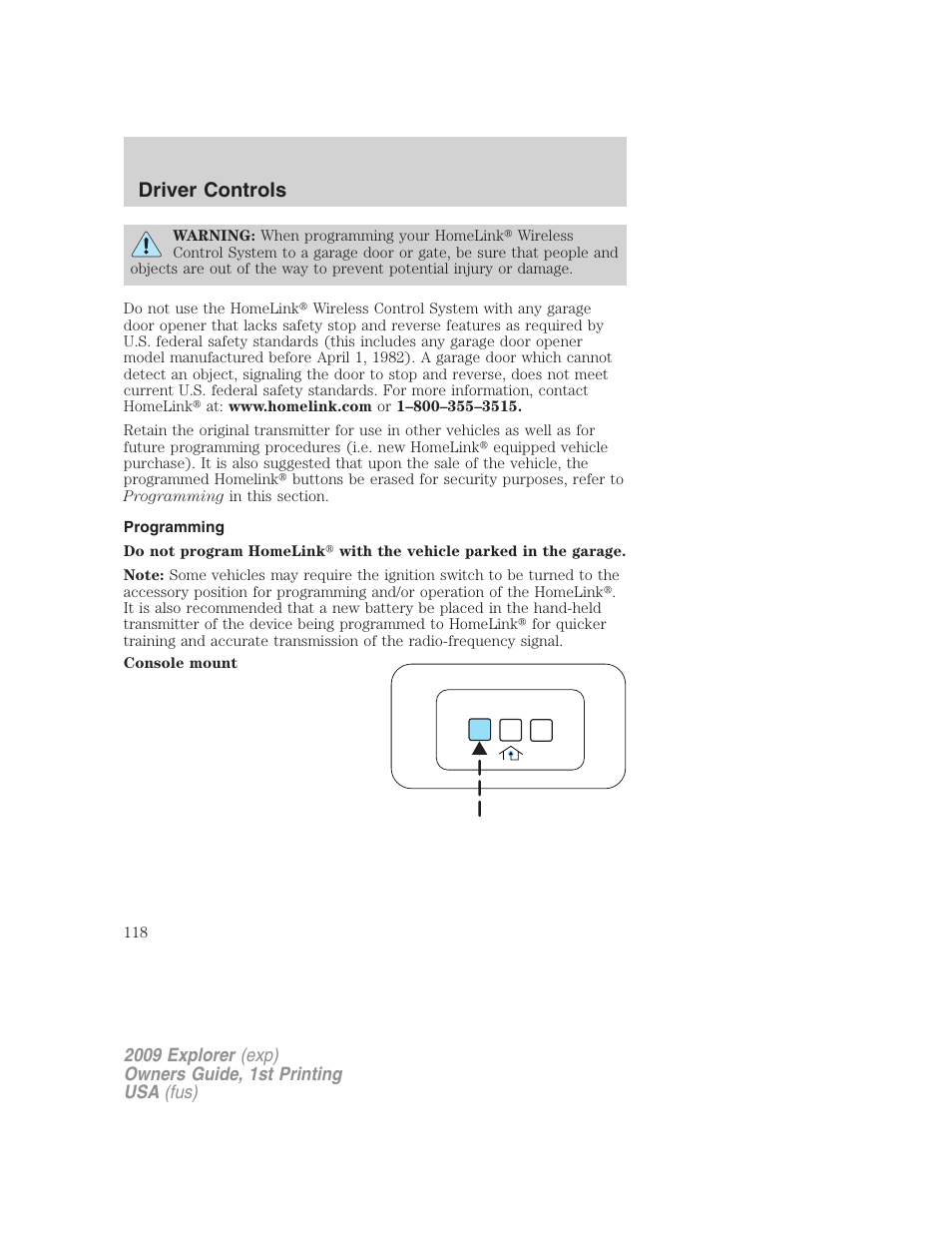 Programming, Driver controls | FORD 2009 Explorer v.1 User Manual | Page 118 / 407