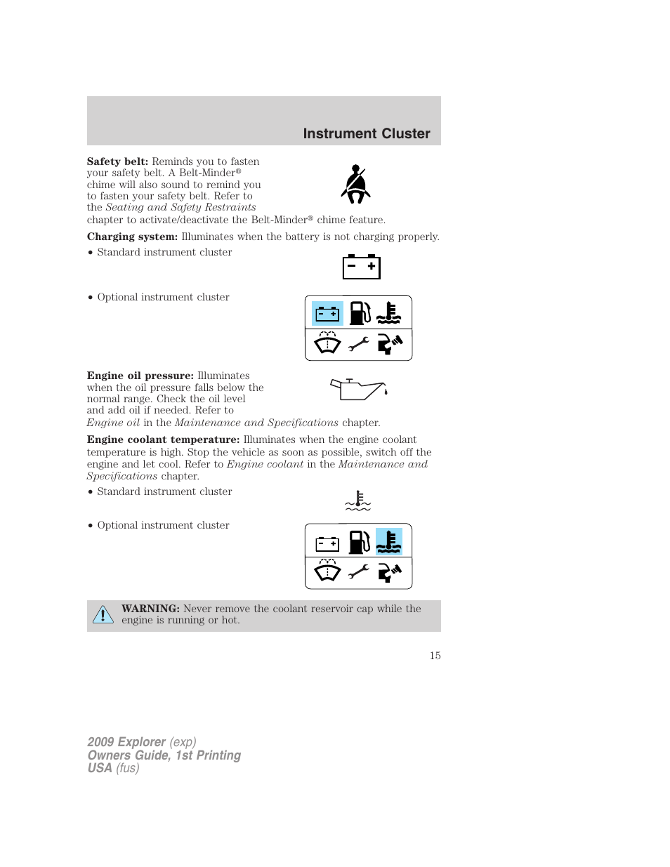 Instrument cluster | FORD 2009 Explorer v.1 User Manual | Page 15 / 407