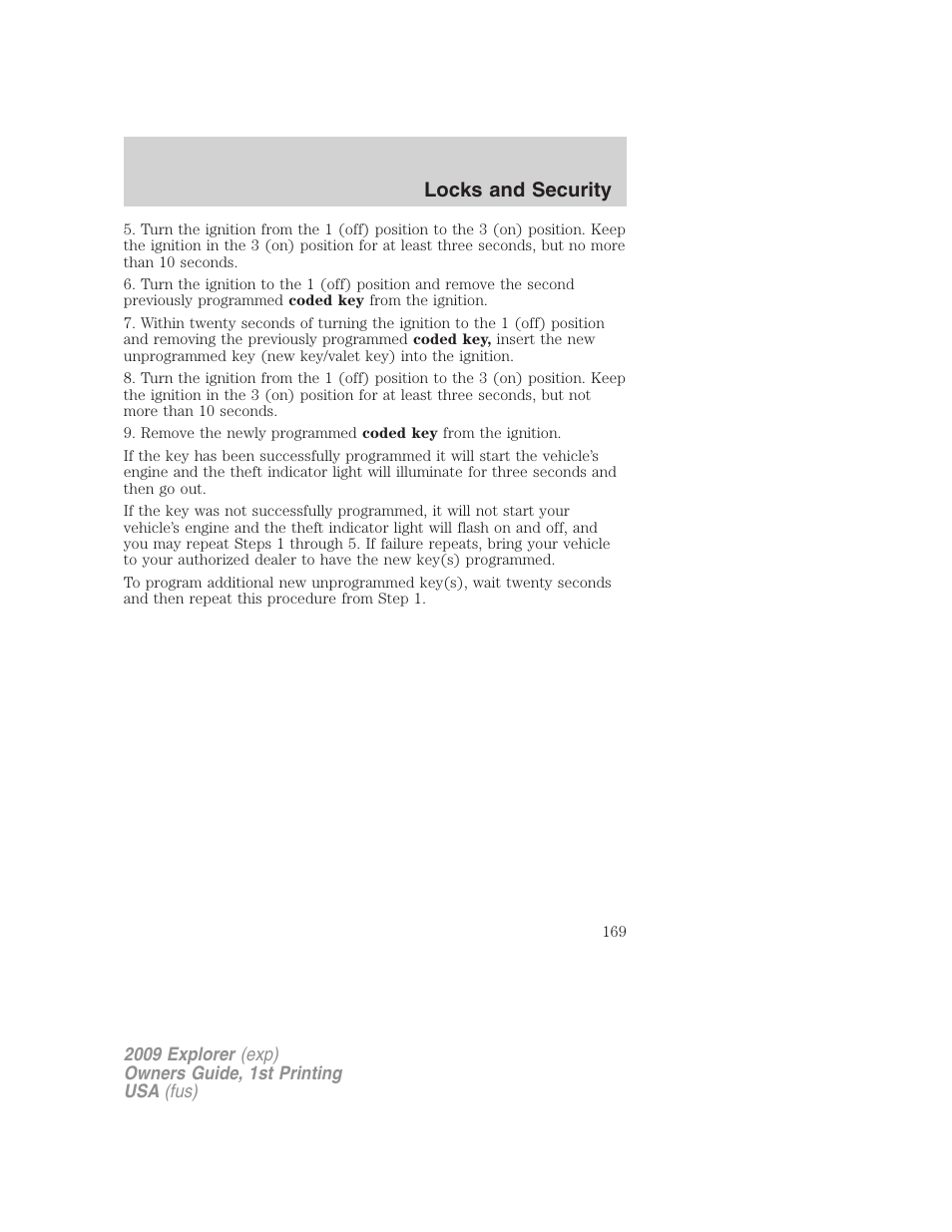 Locks and security | FORD 2009 Explorer v.1 User Manual | Page 169 / 407