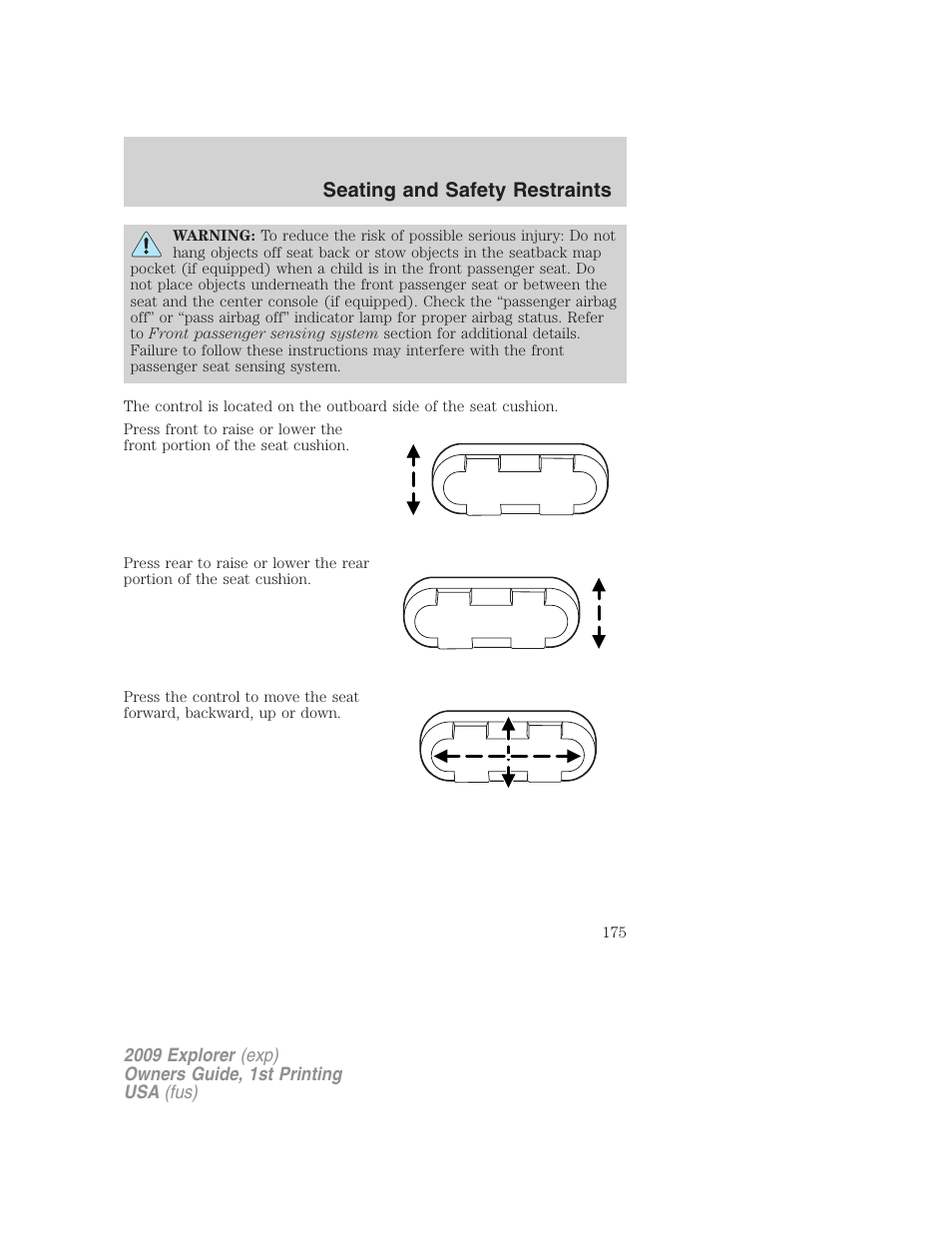 Seating and safety restraints | FORD 2009 Explorer v.1 User Manual | Page 175 / 407