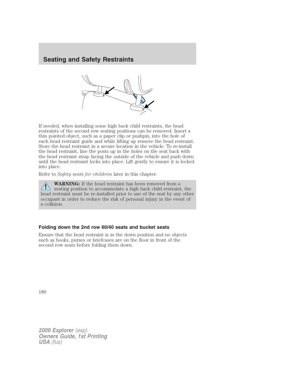 Seating and safety restraints | FORD 2009 Explorer v.1 User Manual | Page 180 / 407