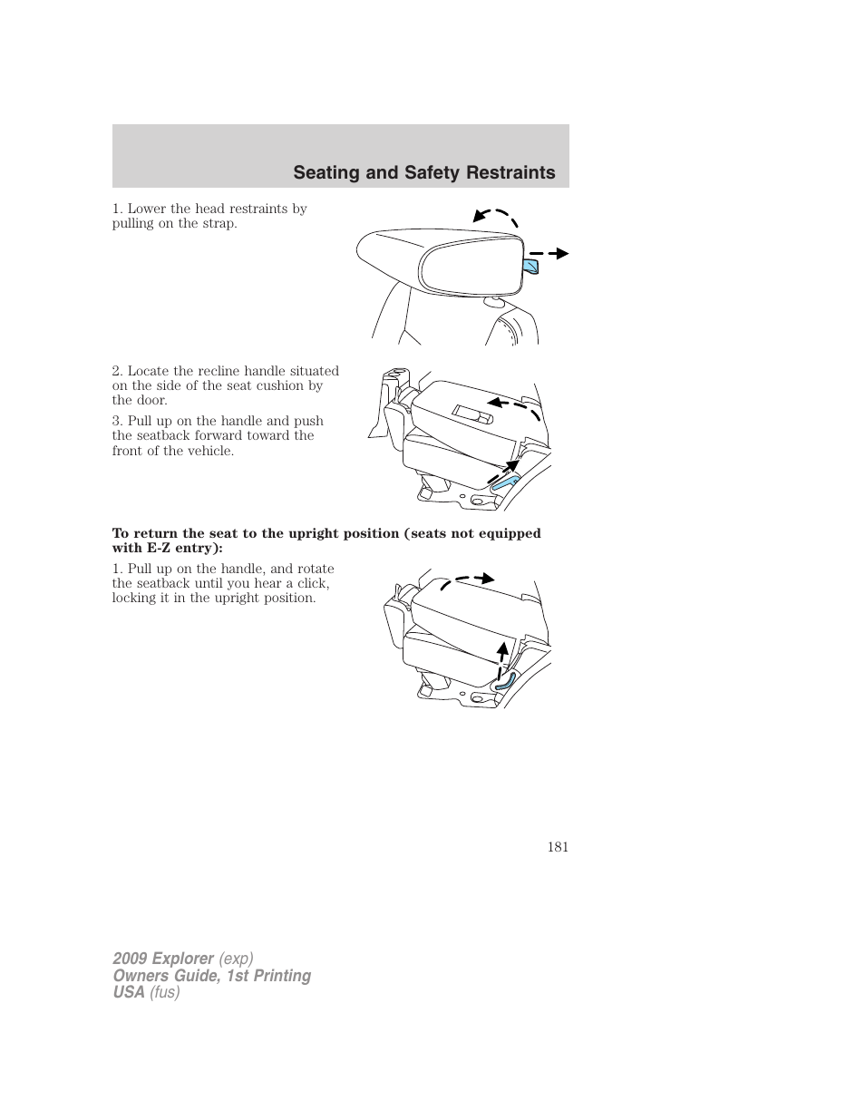 Seating and safety restraints | FORD 2009 Explorer v.1 User Manual | Page 181 / 407