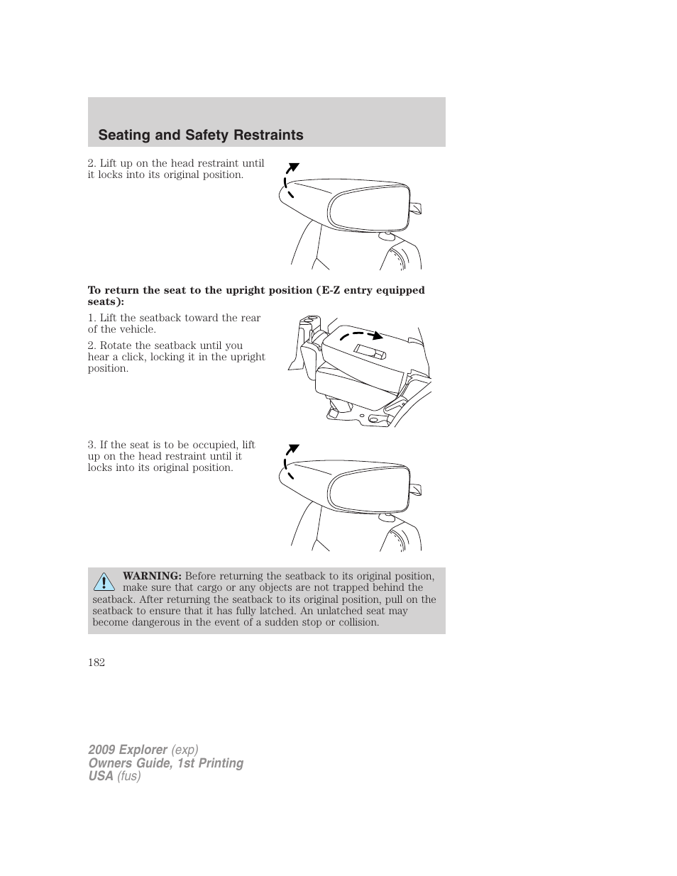 Seating and safety restraints | FORD 2009 Explorer v.1 User Manual | Page 182 / 407