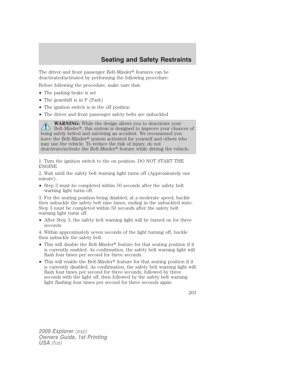 Seating and safety restraints | FORD 2009 Explorer v.1 User Manual | Page 203 / 407