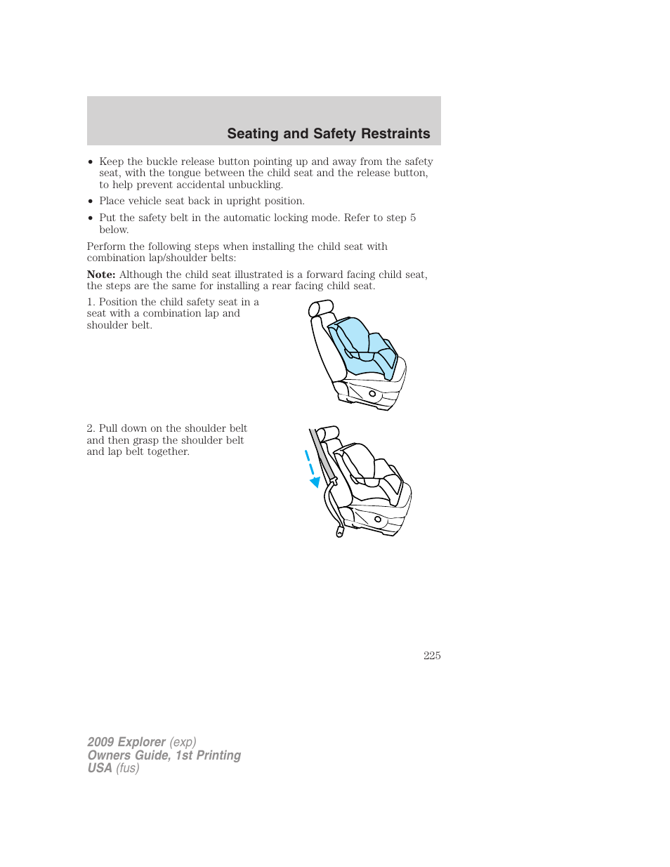 Seating and safety restraints | FORD 2009 Explorer v.1 User Manual | Page 225 / 407