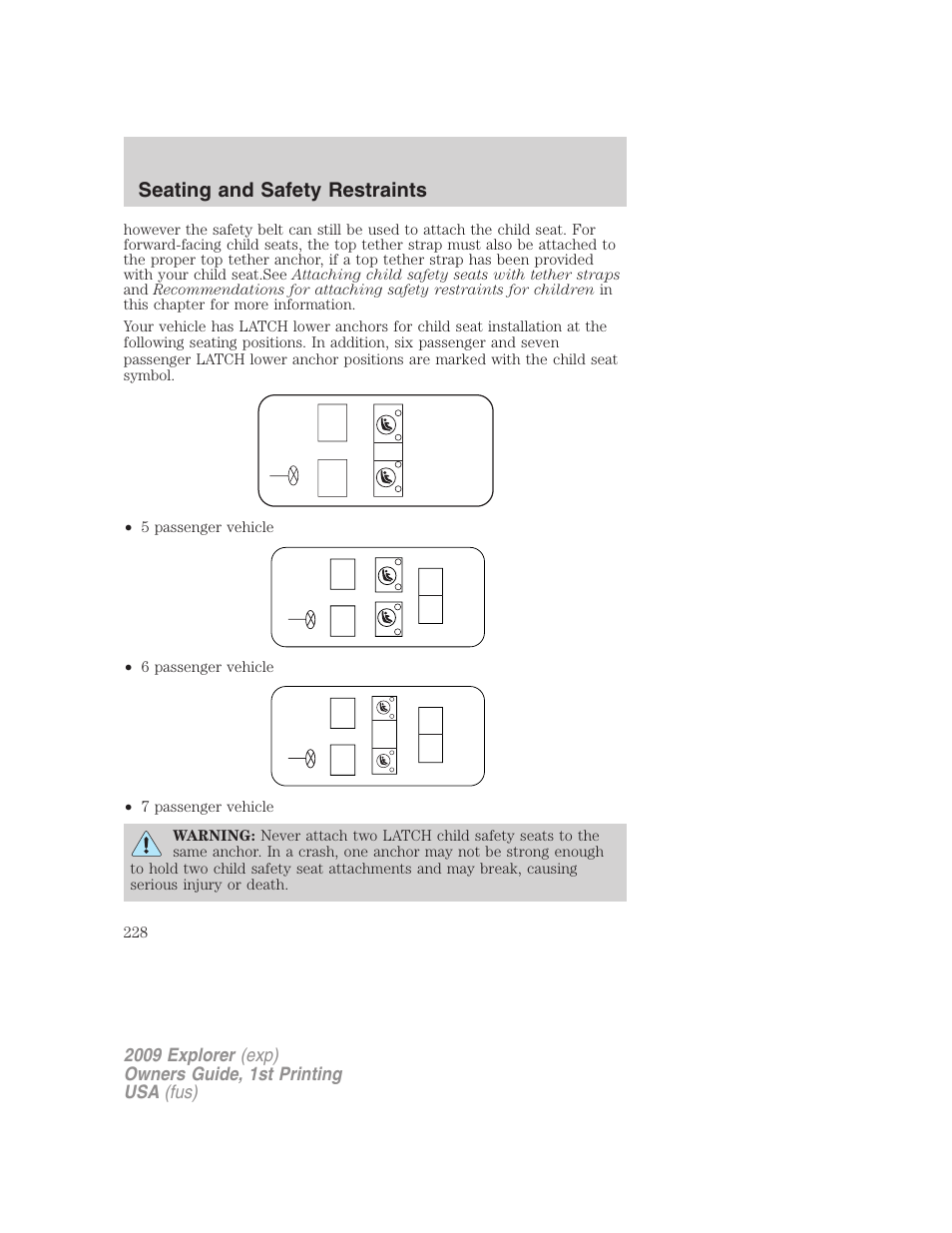 Seating and safety restraints | FORD 2009 Explorer v.1 User Manual | Page 228 / 407