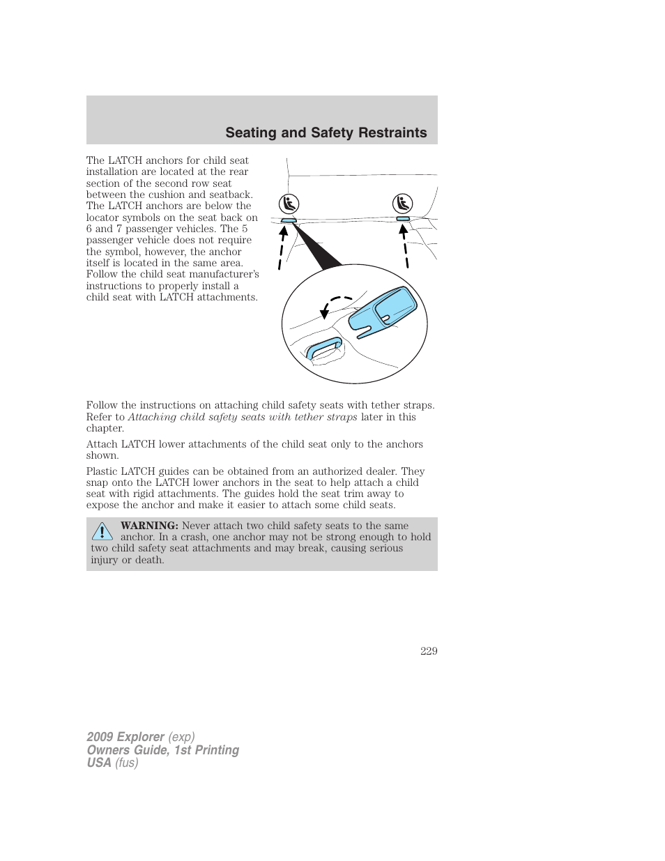 Seating and safety restraints | FORD 2009 Explorer v.1 User Manual | Page 229 / 407