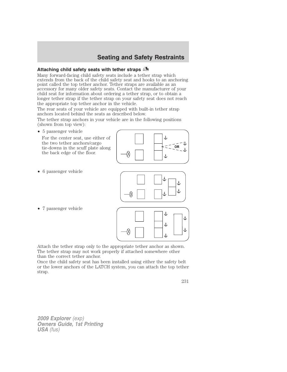 Seating and safety restraints | FORD 2009 Explorer v.1 User Manual | Page 231 / 407