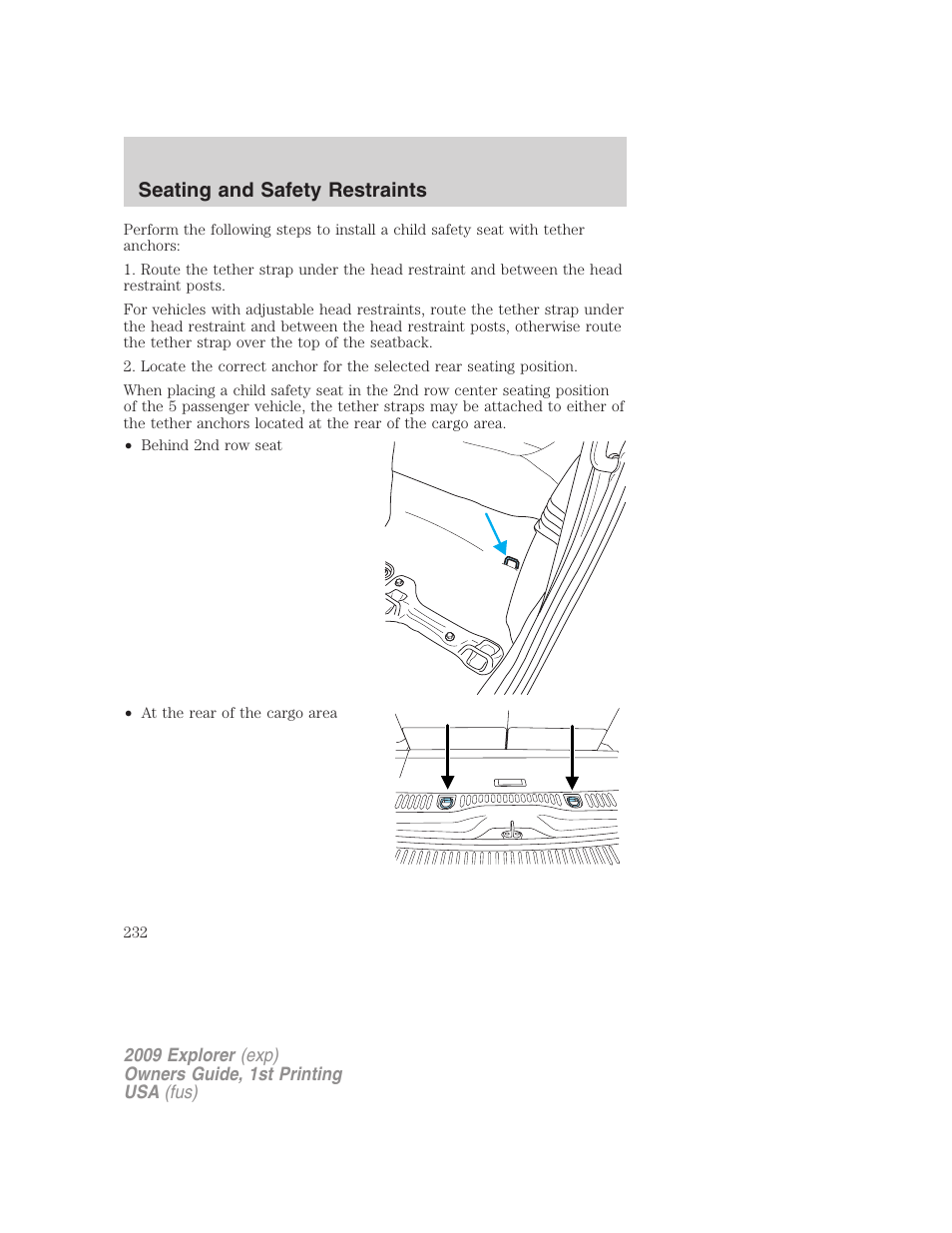 Seating and safety restraints | FORD 2009 Explorer v.1 User Manual | Page 232 / 407