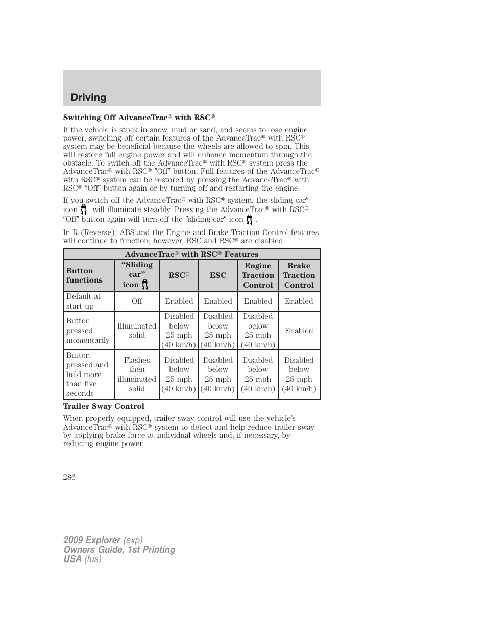 Driving | FORD 2009 Explorer v.1 User Manual | Page 286 / 407
