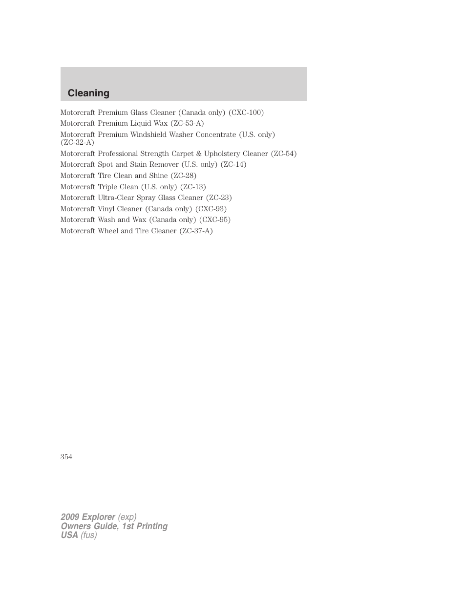 Cleaning | FORD 2009 Explorer v.1 User Manual | Page 354 / 407